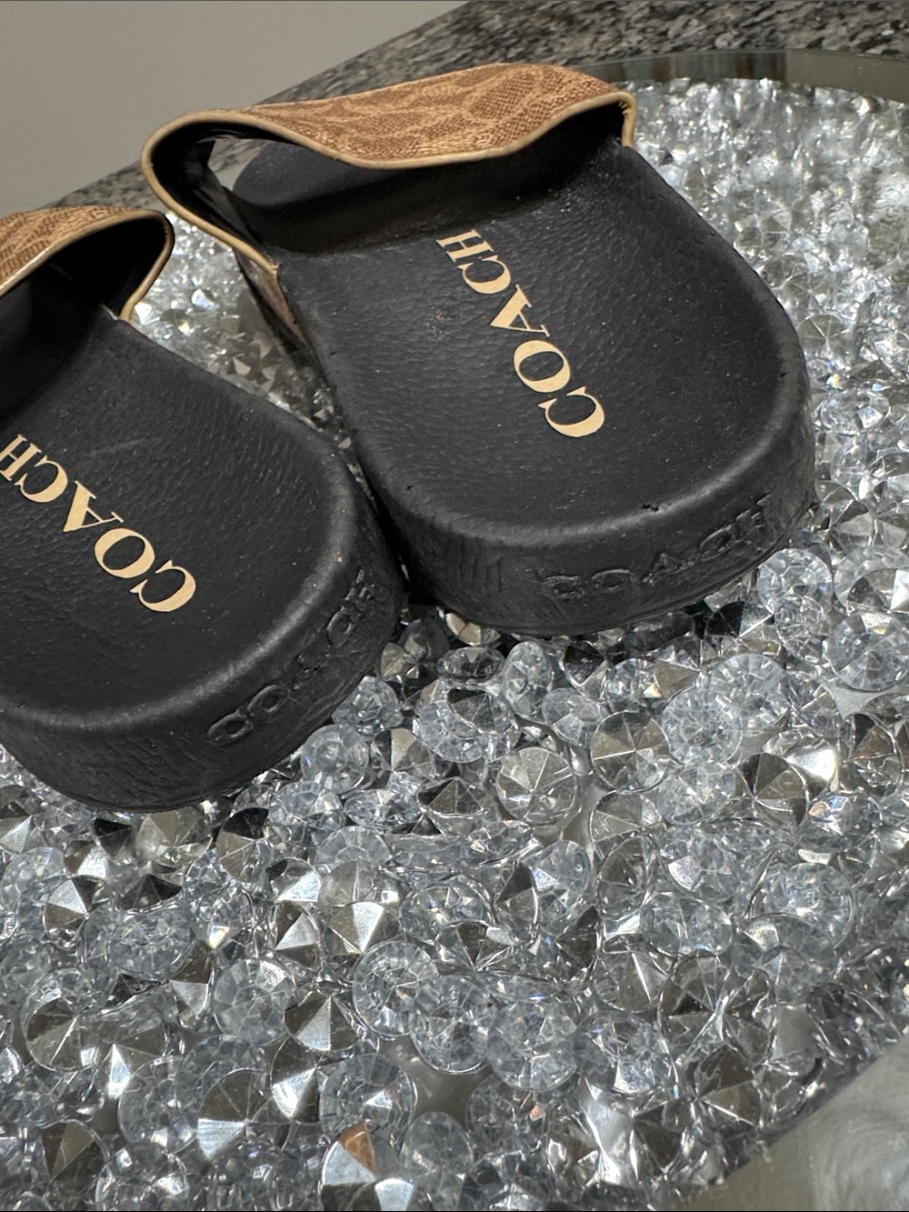 Coach Brown Monogram Slide Sandals with Black Footbed EUC 6 - Picture 9 of 11